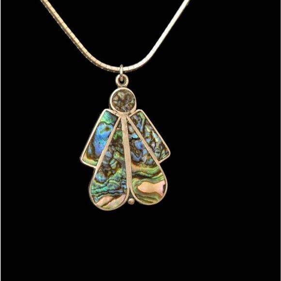 925 Mexico Sterling Silver‎ Angel Necklace Abalone Vintage Antique Handmade - Picture 2 of 5